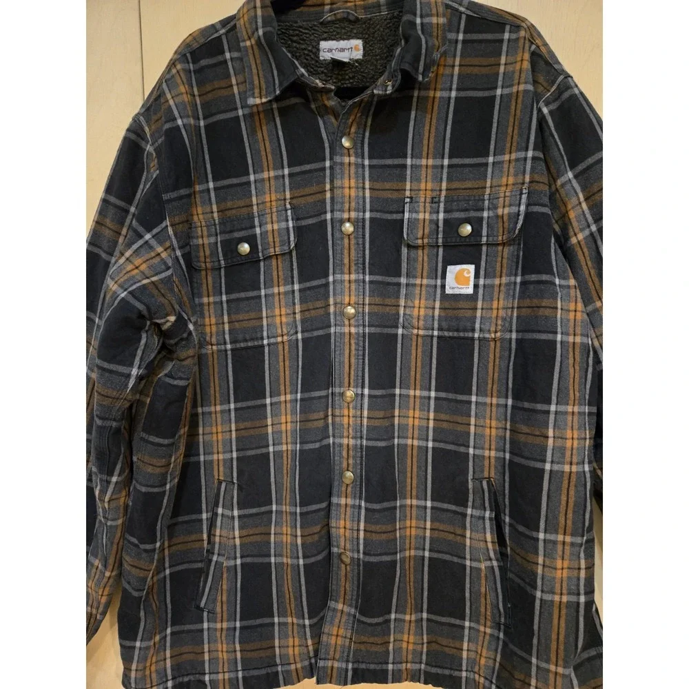 Carhartt 102333 Hubbard Sherpa Lined Flannel Shirt Jacket Men's 2XL Plaid